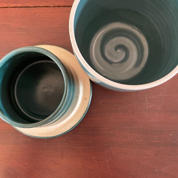 Stoneware Butter Bell by James Sloss Pottery | Teal & Brown | Handmade - Picture 2 of 5